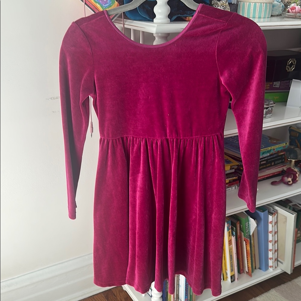 Hanna Andersson Berry Fit and Flare Velvet Long Sleeve Dress/ Tunic